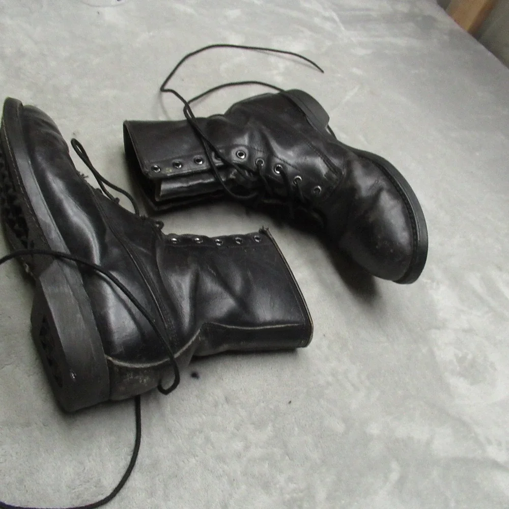 Addison Shoe Company Men 8.5W Combat Boots‎ Blk Leather Lace Up Rugged VTG 1980